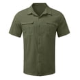 thumbnail image 3 of CIENVNSTG Mens Button Down Shirt Short Sleeve Cotton Linen Tee Solid Fashion Summer Beach Wedding Vacation Shirt with Pockets 3XL, 3 of 4