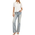 thumbnail image 2 of INSPIRE CHIC Summer Eyelet Top for Women Ruffle Mock Neck Puff Short Sleeve Cotton Casual Blouses Top XS White, 2 of 6