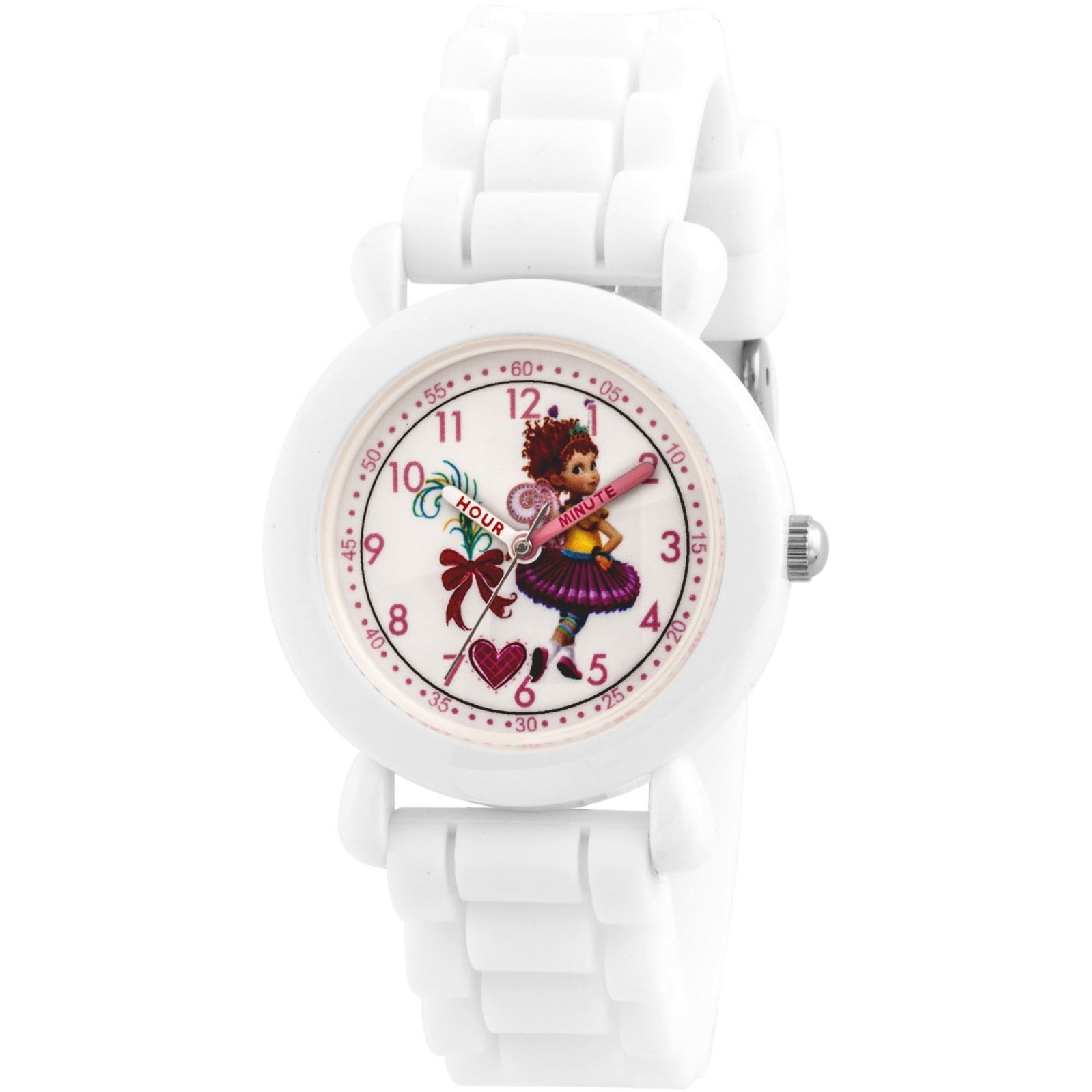 Fancy Nancy Girls' White Plastic Time Teacher Watch, White Silicone Strap