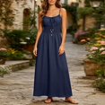 thumbnail image 4 of Hulanddfd Women's Dress Summer Camisole Ruched Front-Tie Button Cinched Waist Solid A-Line Maxi Dress Navy Size M, 4 of 8