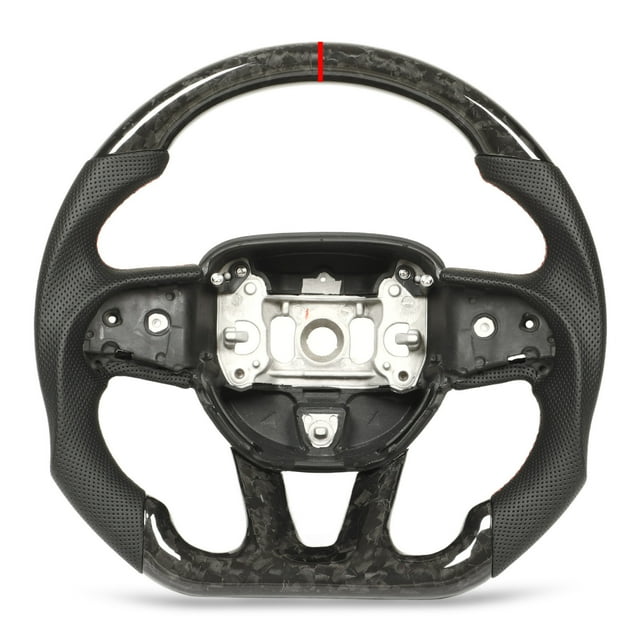 Leather Steering Wheel,Forged Dry Carbon Fiber Steering Wheel Replacement Flat Bottom Steering Wheel Custom Engineered