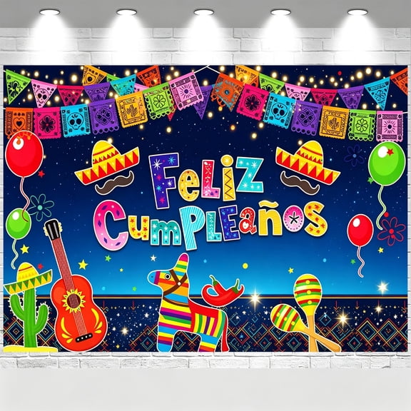 Mexican Feliz Cumpleaños Backdrop Balloon Glitter Starry Guitar Mexican Spanish Theme Banner Mexican Fiesta Birthday Party Decorations Background