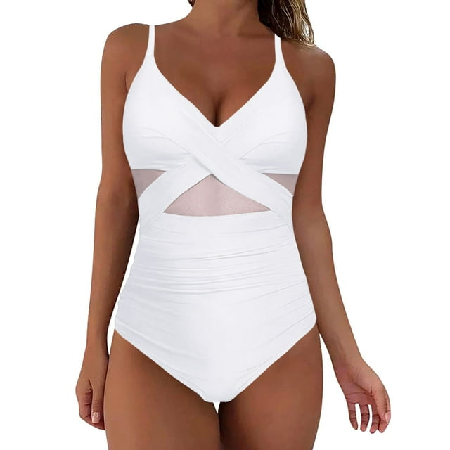 MKLEKYY Trajes De Baño Completo Mujer Women Mesh 1 Piece Swimwear Push Up Padded Bikini Swimsuit Training Athletic Swimwear Sport Shirred Tank Swimwear Vintage Bathing Suits