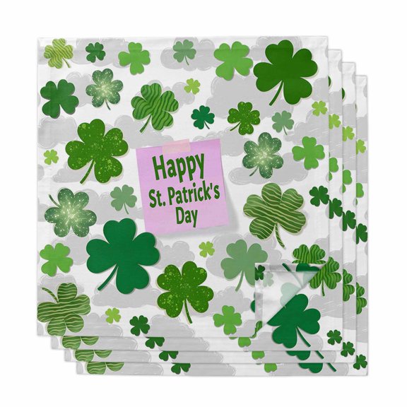 St Patricks Day Cloth Napkins, Shamrock Grey Green Spring Modern Leaf Washable and Reusable Dinner Napkins Set of 4, Table Napkin for Kitchen Party Birthday Wedding Hotel Housewarming 20"x20"