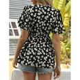 thumbnail image 3 of Women Floral Blouse Flounce Short Sleeve V Neck Tshirt Causal Tunic Loose Pullover Top, 3 of 4