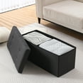 thumbnail image 5 of CUYOCA Storage Ottoman Bench Foldable Footrest End of Bed Ottoman for Living Room Bedroom, with Flipping Lid, 75L Storage Space, 30 inches Linen Fabric black, 5 of 9