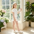 thumbnail image 3 of NIPAXO Girls T-Shirt Embroidery Cotton Blend Short Sleeve Lettuce Trim Bow Graphic Tee for Girls, White, Sizes 4-5Y, 3 of 8