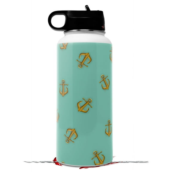 Skin Wrap Decal compatible with Hydro Flask Wide Mouth Bottle 32oz Anchors Away Seafoam Green (BOTTLE NOT INCLUDED)