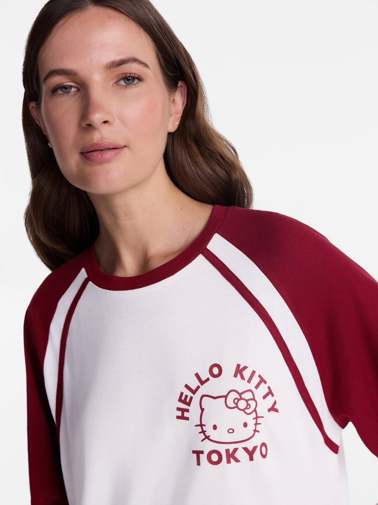 Hello Kitty and Friends Women’s Graphic Skimmer Raglan Tee with Short Sleeves, Sizes XXS-XXL