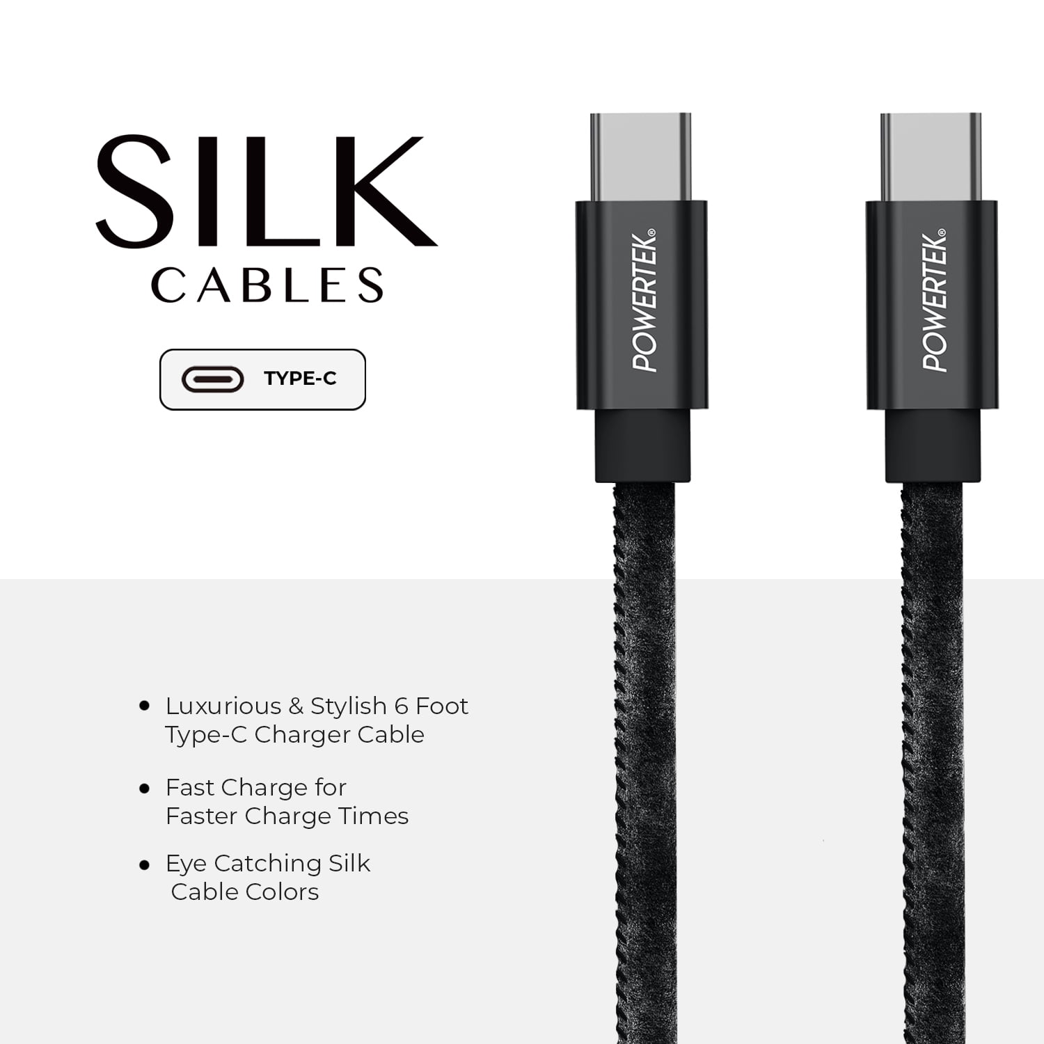 Liquipel Powertek Silk USB-C to USB-C - Black