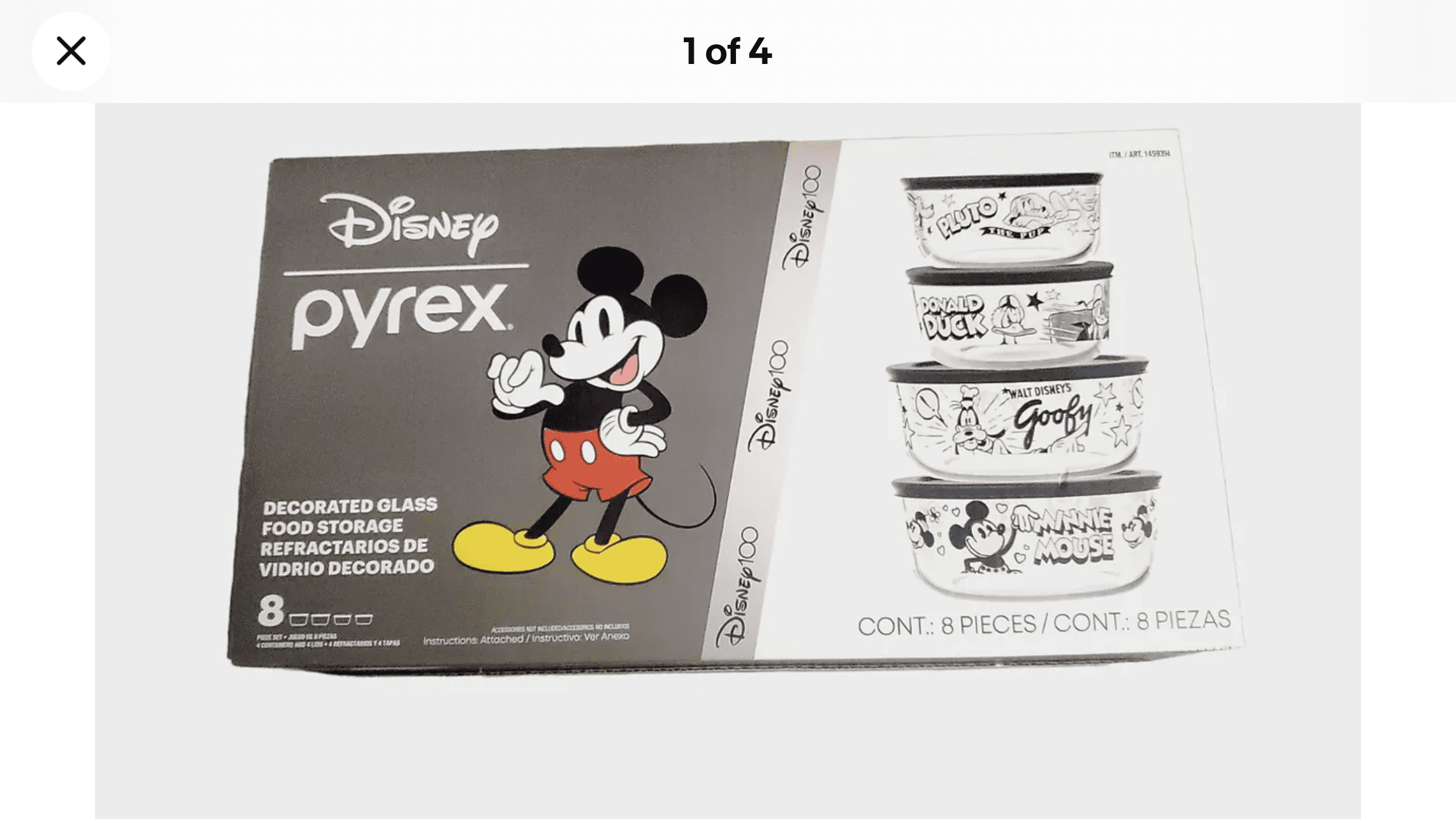 Pyrex 8-Pc Glass Food Storage Container Set, 4-Cup & 3-Cup Decorated Round  Meal and Rectangle Prep Containers, Non-Toxic, BPA-Free Lids, Disney Mickey
