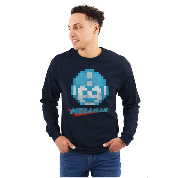 Classic Video Game Pixelated Mega Man Unisex Plus Size Long Sleeve Shirt Brisco Brands 2X