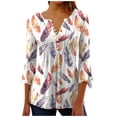 thumbnail image 4 of Blusa informal con botones estampados y plisados de plástico para mujer, manga 3/4, manga corta y cuello de cuerno., 4 of 4