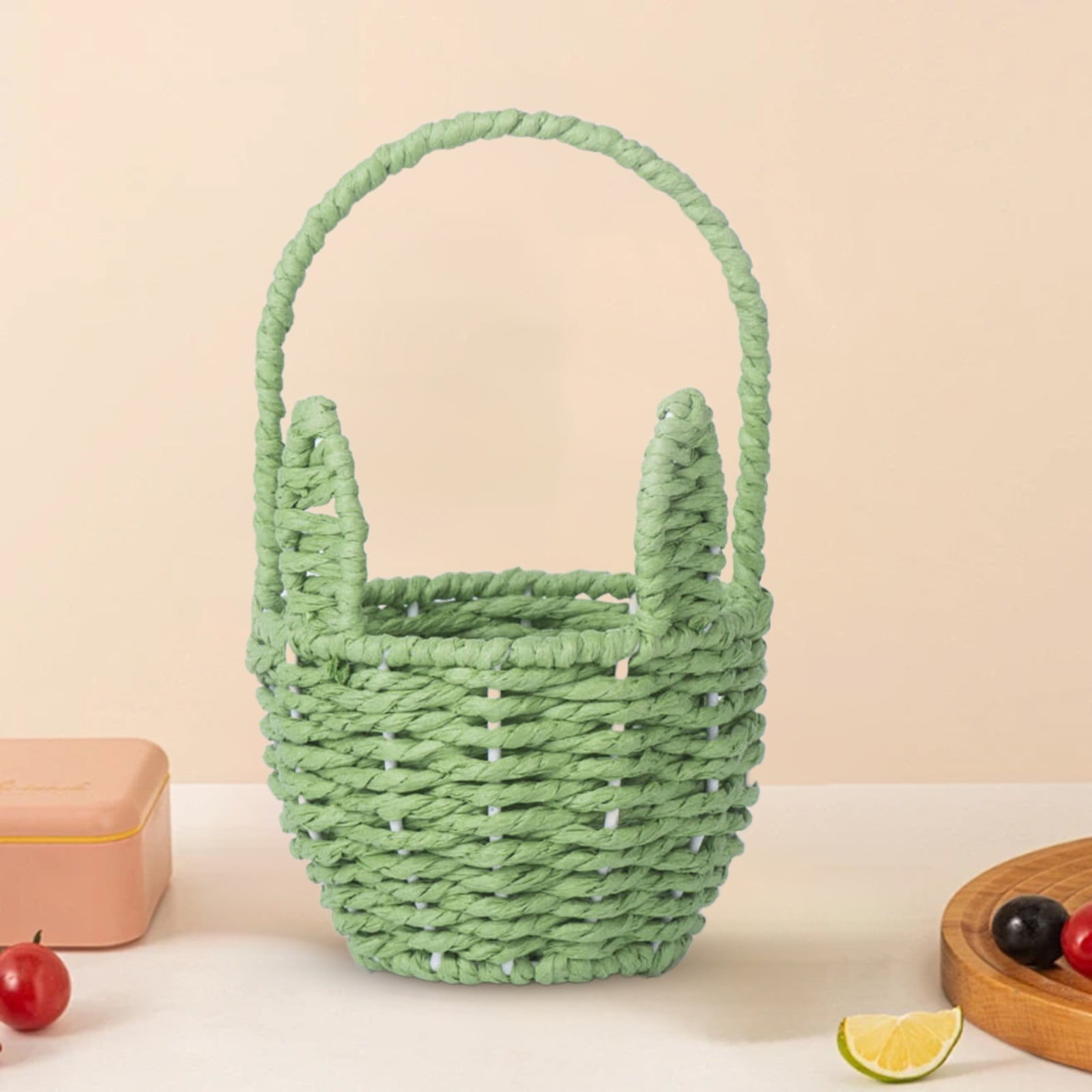 Easter Basket with Handle, Bunny Easter Baskets, Rabbit Harvest Flower Toy Mini Picnic Wine Woven Fruit Birthday Organizer, Easter Egg Cute Cookies Beach Storage, 1 Pcs, 8.19x4.88"