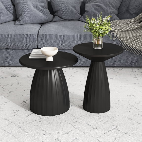 Metal Round End Table Set of 2, Small Circle End Table, Modern Nightstand for Living Room, Black