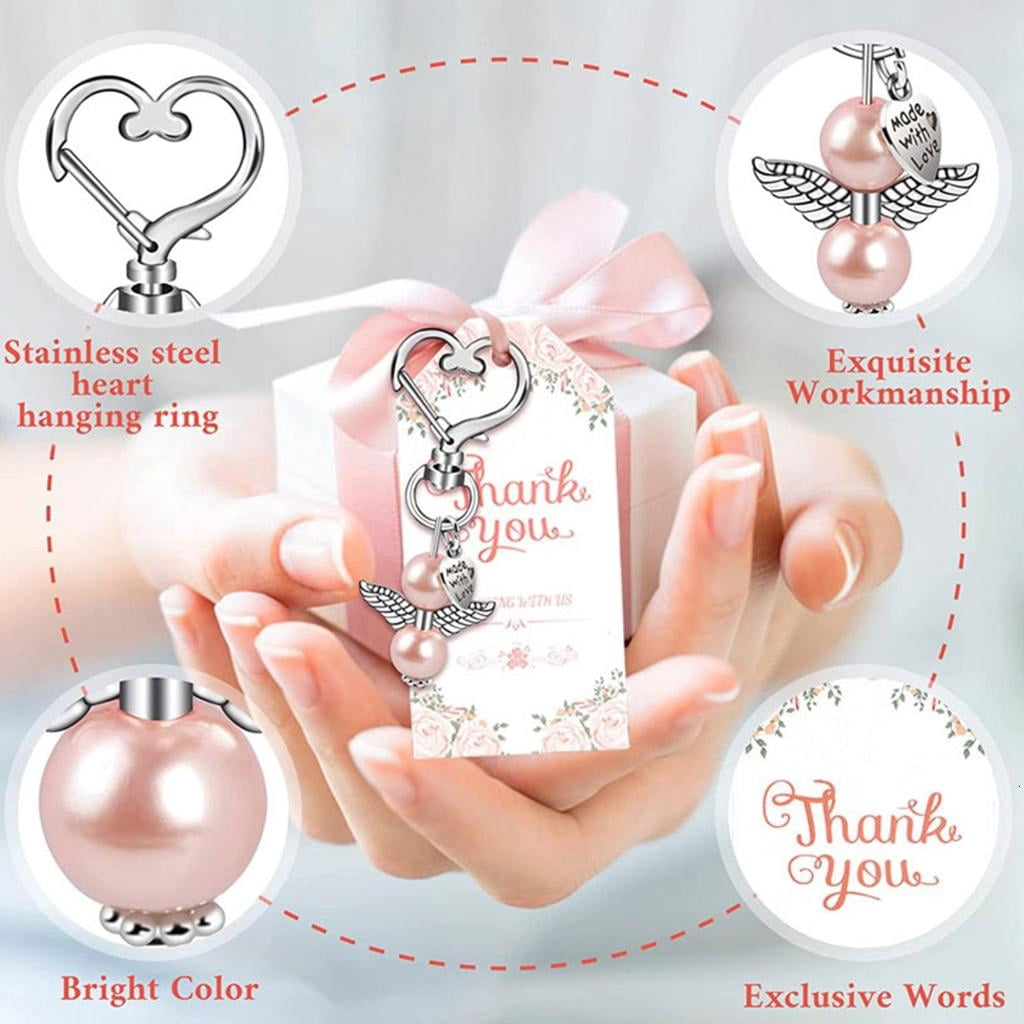 Osdhezcn 144 PCS Keys Rings with Baptism Favor Boxes Kraft Paper Alloy Material for Girls