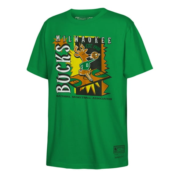 Youth Mitchell & Ness Green Milwaukee Bucks Retro '90s Poster T-Shirt