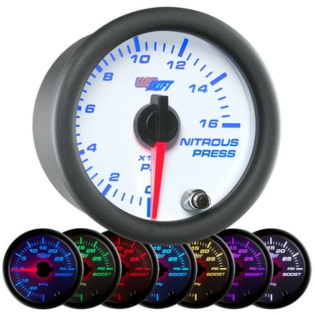 - GlowShift White 7 Color Nitrous Pressure Gauge