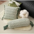thumbnail image 2 of Fennco Styles Yarn Dyed Jacquard Decorative Throw Pillow Cover 18" W x 18" L - Green Striped Fringe Cushion Case for Home, Couch, Bedroom, Living Room and Office Décor, 2 of 6