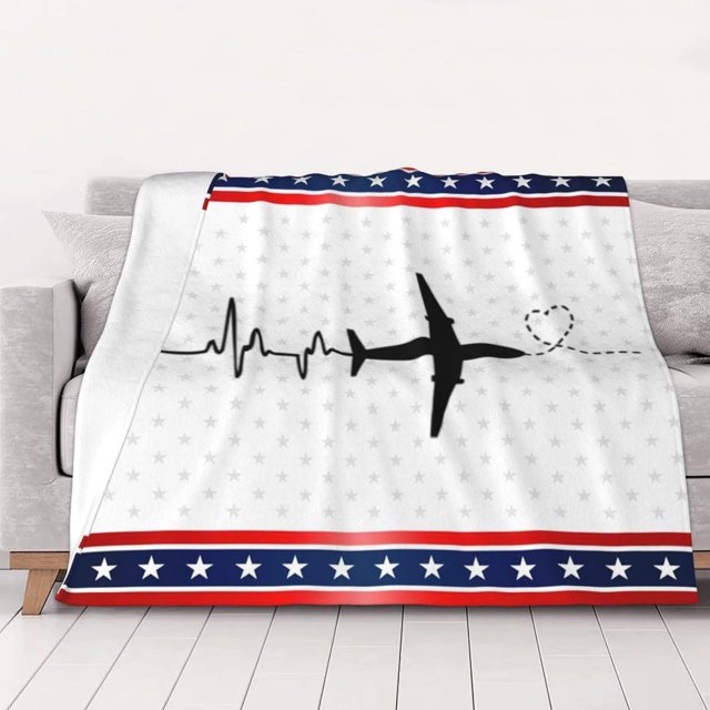 Manta de forro polar de 127 x 101 cm con diseño de piloto de avión y latidos del corazón, ideal como regalo para hombres y mujeres. Suave y cálida, ideal para sofá cama, cama o sofá. Ideal para todas