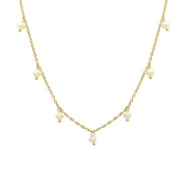 Aleasha Small Freshwater Pearl Choker for Women Gold Plated Stainless Steel Chain Dainty Cultured Pearl Beaded Necklaces Jewelry Gifts