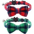 thumbnail image 1 of Breakaway Cat Collar with Bow Tie and Bell, Cute Plaid Patterns, 1 or 2 Pack Kitty Safety Collars, 1 of 5