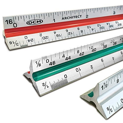 OCM 1 Règle d'Architecte Triangulaire (Aluminium Solide de Qualité Professionnelle) Échelle Architecturale de 12 Pouces (Mesures Impériales) - Idéal pour Architectes, Ingénieurs, Dessinateurs et Étudiants