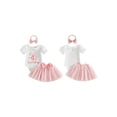 thumbnail image 2 of BemeyourBBs Baby Girl First Birthday Outfit One Years Old 1st Birthday Clothes Letter Puff Sleeve Romper Cupcake Tulle Skirt Set Bow Headband, 2 of 9