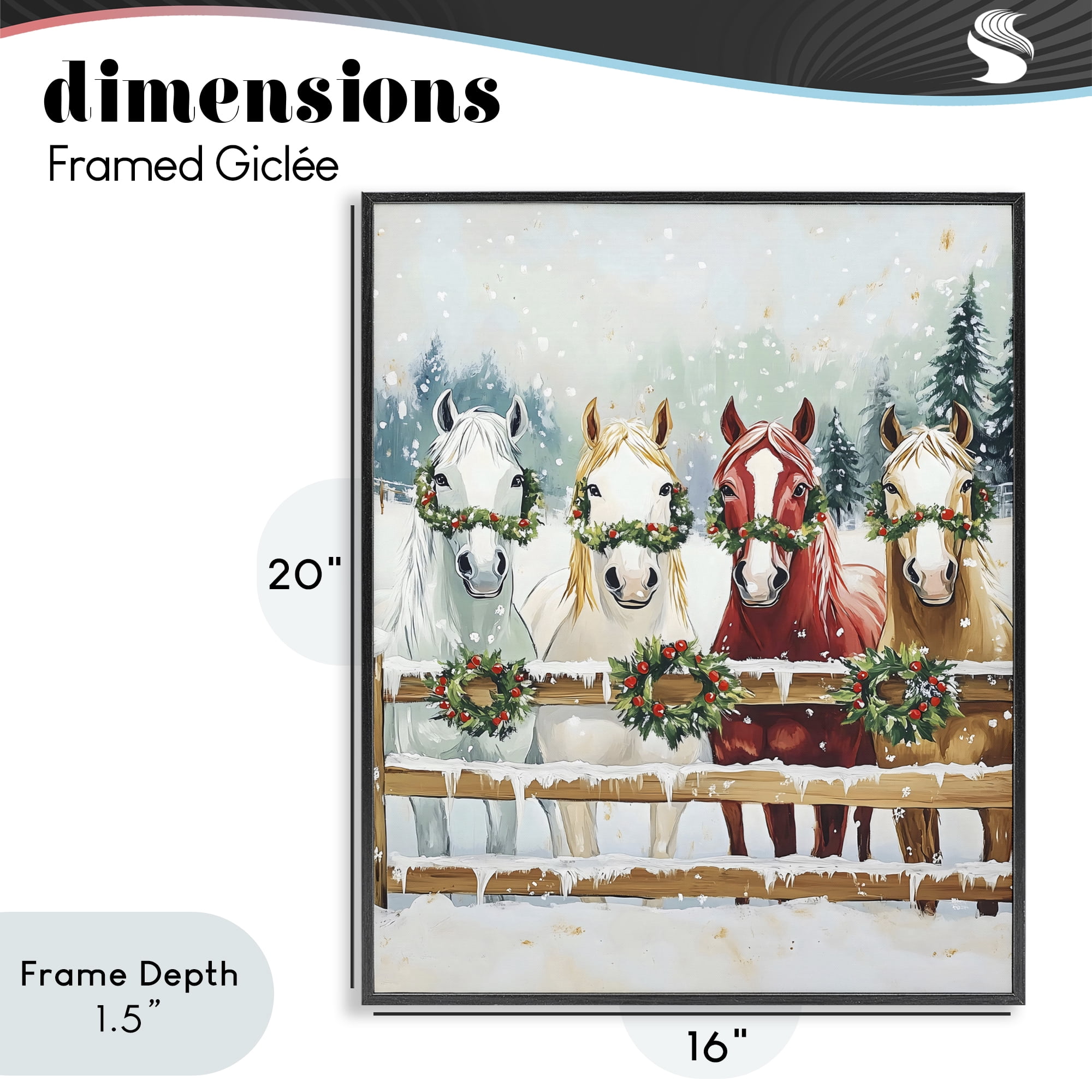 Stupell Industries Christmas Horses with Holly Wreaths Black Framed Giclee Art, design by The Prints Vibe