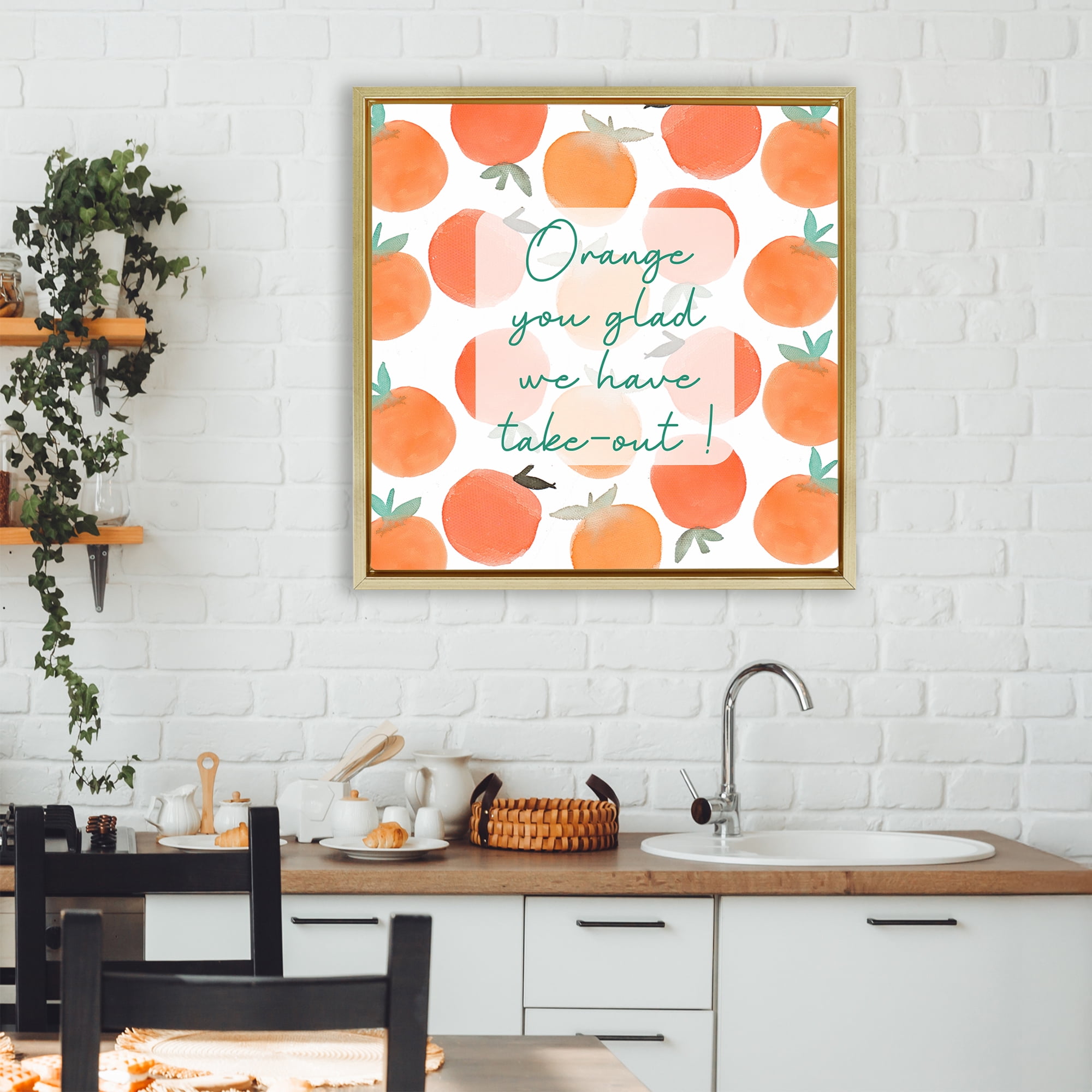 Stupell Industries Orange You Glad Gold Framed Floater Canvas Wall Art, design by Emily Navas