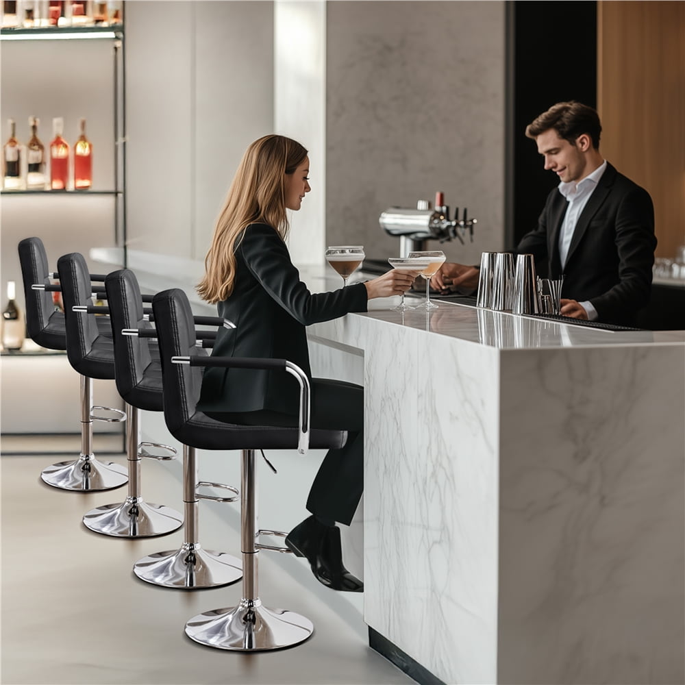 Yaheetech PU Leather Bar Stools with Armrests and Footrest, Set of 4, Black