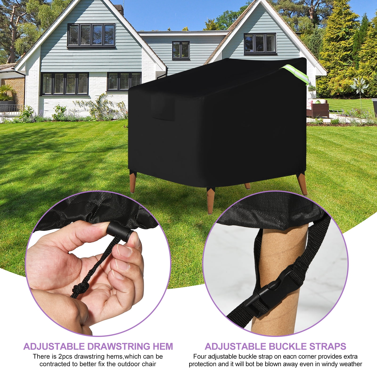 Uxcell Outdoor Chair Covers 43" W x 42" D x 42" H Large Waterproof Patio Furniture Cover Stack Chair Cover, Black 2 Pack