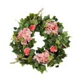 thumbnail image 2 of Corona de hortensias rosas, corona de flores artificiales para puerta delantera, corona colgante de primavera para Festival de Primavera, celebración Macarena Corona de hortensias, 2 of 8
