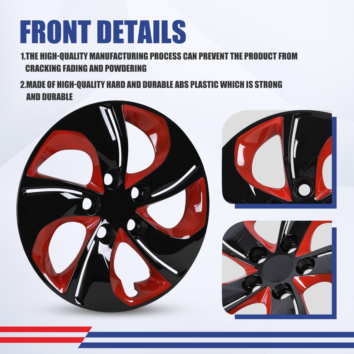 15 inch Set of 4 Hubcaps for Honda Civic Sedan 2013-2015,Wheel Rim Cover for Honda Civic Coupe 2013,Only Fit Iron Hub - Steel Wheel,Bolt on Installation,Black Lacquer & Red Lacquer