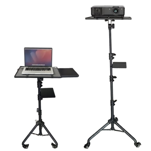 Projector Stand 29.5 to 71 Inch Adjustable Tripod 2 Shelves Portable Laptop Cart w Phone Holder