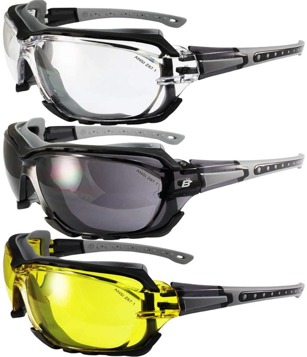 Birdz Eyewear Gasket Safety Padded Motorcycle Sport Sunglasses Black with Clear Lens 