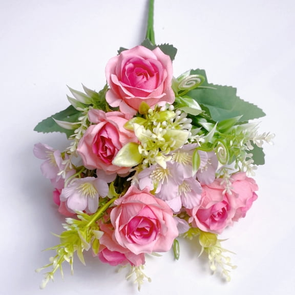 Taotanxi Artificial Roses Flowers 12 Heads Arrangement Silk Bouquet for Home Office Parties Bridal and Wedding Decoration (Pink)