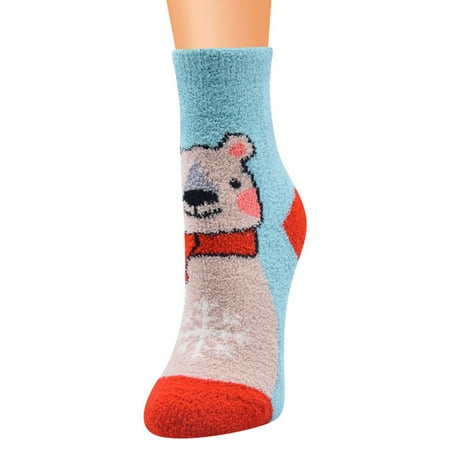 

YUEHAO Socks Women s Christmas Warm Socks Slippers Socks Non slip Floor Cartoon Socks Thicken Sleeping Socks White