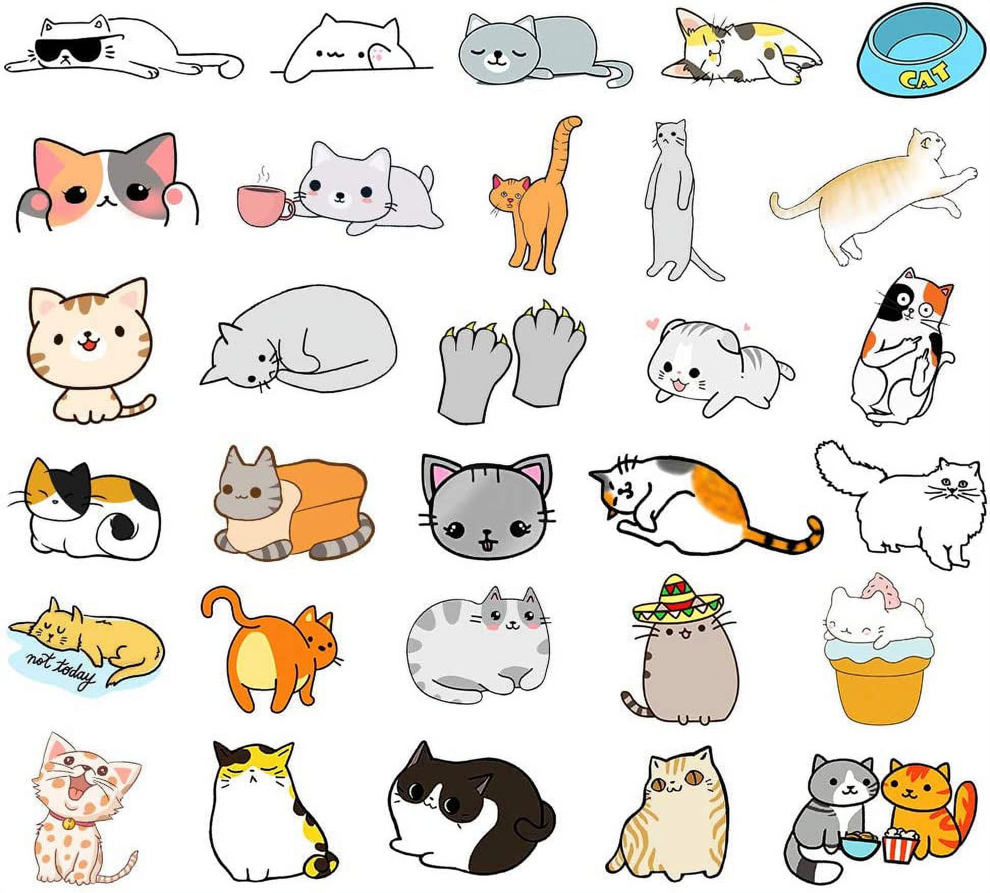50 pcs Kawaii Cartoon Cat CuteTheme Stickers ,Vinyl Waterproof Stickers for  Water Bottle, Laptop, Scarpbook, Skateboards, Sticker Packs
