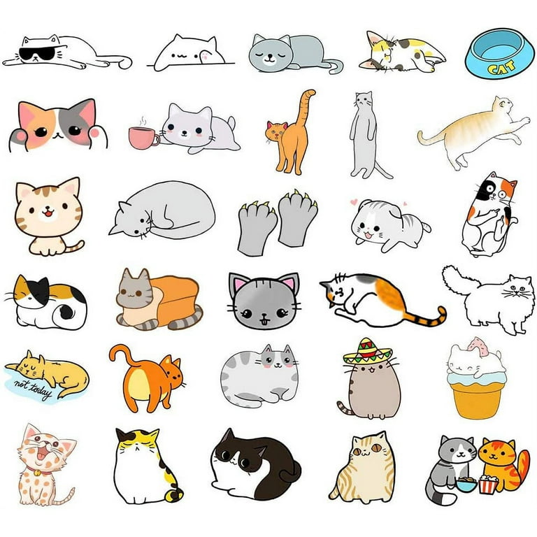 50 Pcs Cat Stickers Cute Animal Stickers For Kids Water Bottles