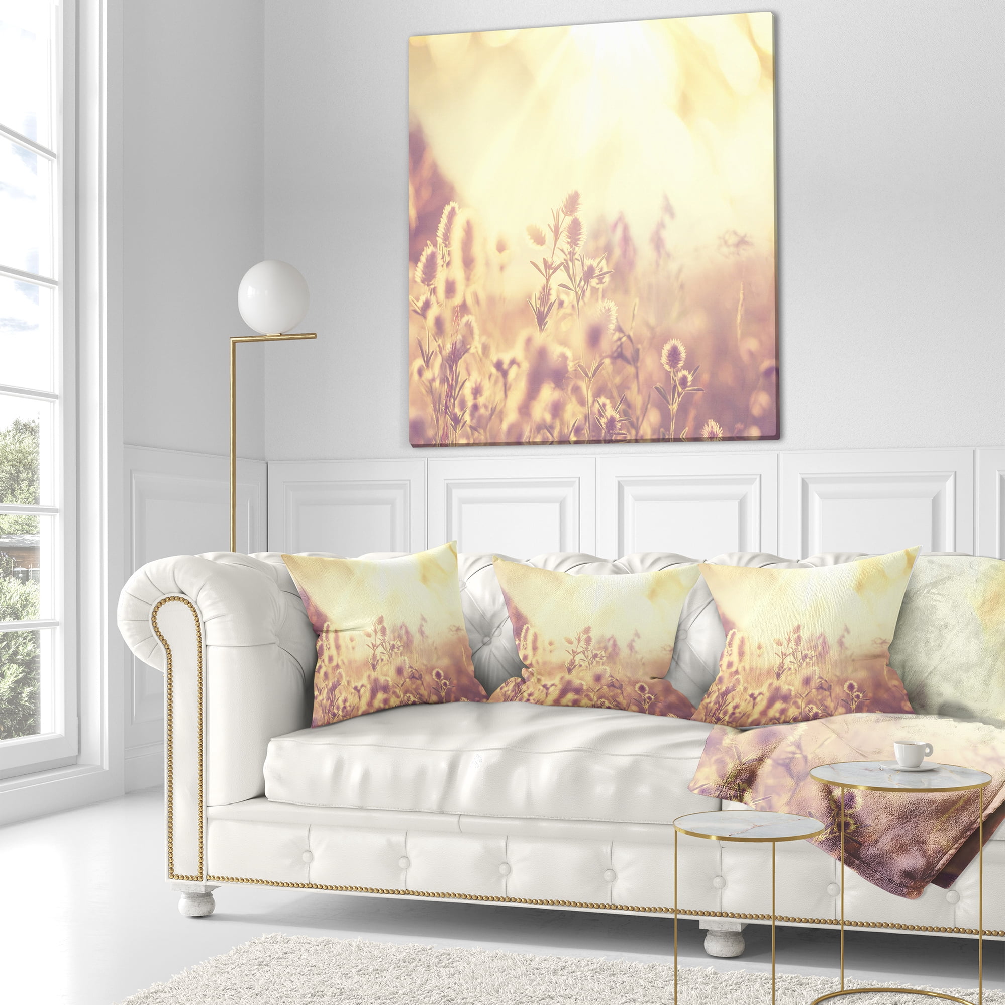 Designart Flowers in Mountain Meadow At Sunset - Flower Throw Pillow - 18x18