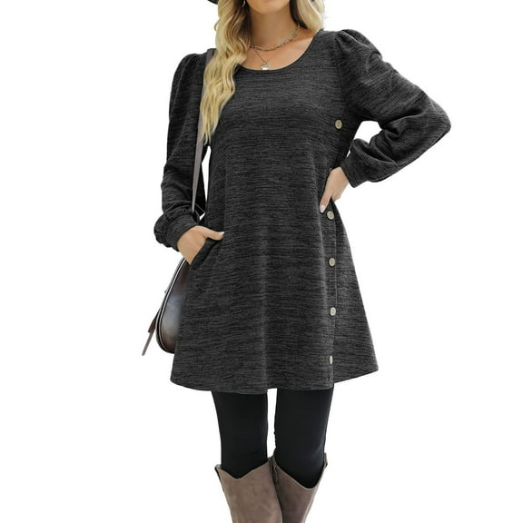 Sociala Women's Fall Winter Dresses Long Sleeve Swing Dress with Pockets Buttons Side