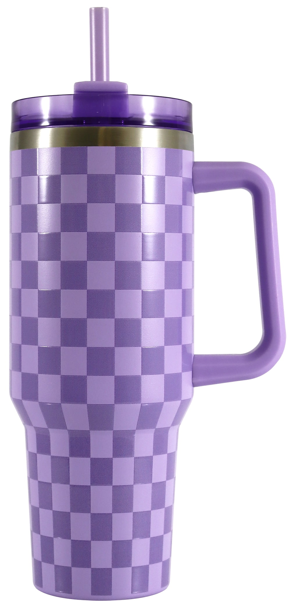 Mainstays 40 oz Stainless Steel Tumbler with Straw and Handle, Double Wall Insulated, Purple Check