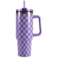 thumbnail image 2 of Mainstays 40 oz Stainless Steel Tumbler with Straw and Handle, Double Wall Insulated, Purple Check, 2 of 7
