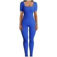 thumbnail image 2 of LOVZFMLL Combinaison Slim à Manches Courtes Col Bas Fileté pour Femmes Bleu G, 2 of 6