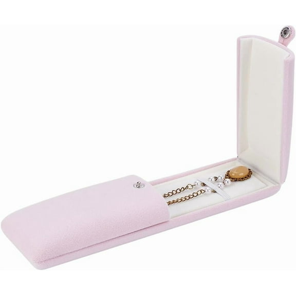 Pink Velvet Jewelry Packaging Box Necklace Display Storage Case Velvet Pendant Necklace Storage Case Long Chain Storage Gift Box for Wedding Engagement DIY
