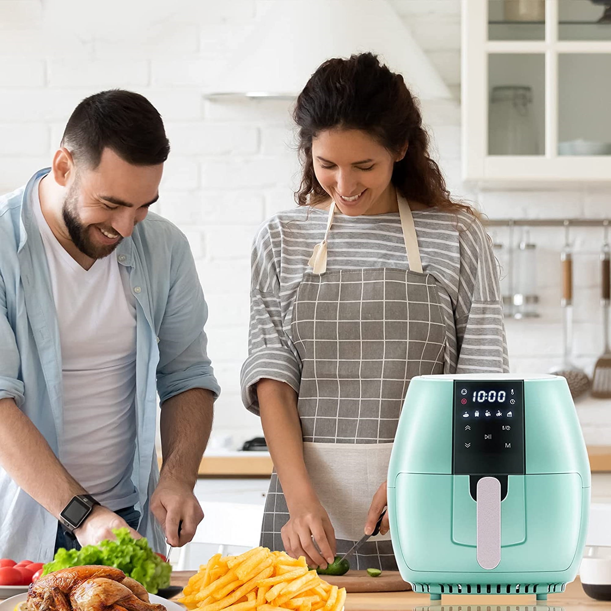 Sanptent 5.8 Quart Air Fryer, Electric Hot Oven Oilless Multifunctional Cooker with Digital LED Touchscreen, Auto Shut-off, ETL Certified, Best Present Gift (Green)