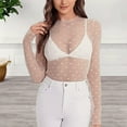 thumbnail image 2 of adviicd Womens Lace Mesh Long Sleeve Top Floral Sheer See Through Sexy Tops Mock Neck Shirts Party Club Night Blouses (White, XXL), 2 of 7