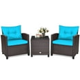 thumbnail image 6 of BLACK JAGUAR 3PCS Wicker Cushioned Conversation Set Outdoor Rattan Furniture w/Turquoise Cushions, 6 of 7