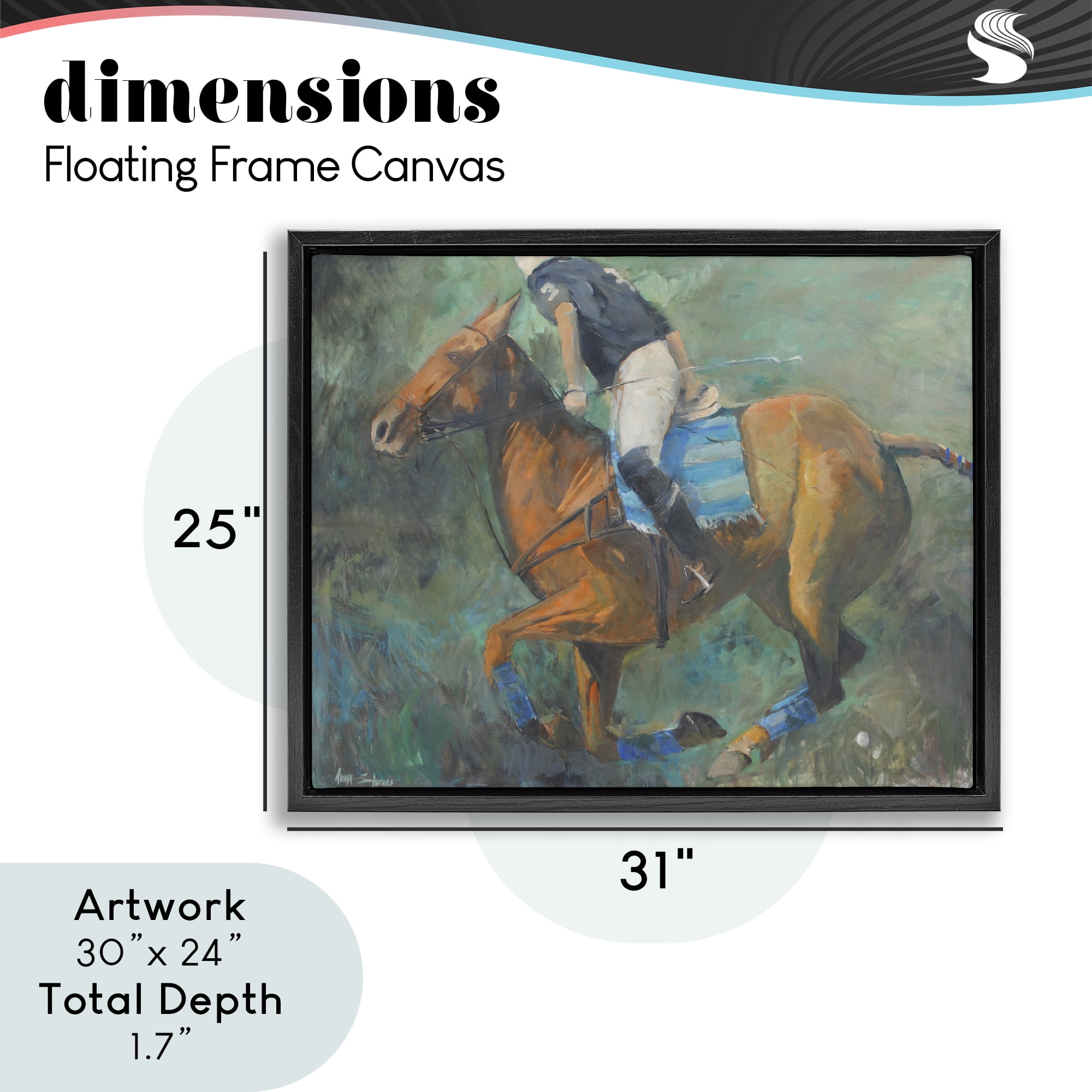 Stupell Industries Polo Rider in Dynamic Motion Black Framed Floater Canvas Wall Art, design by Jadei Graphics